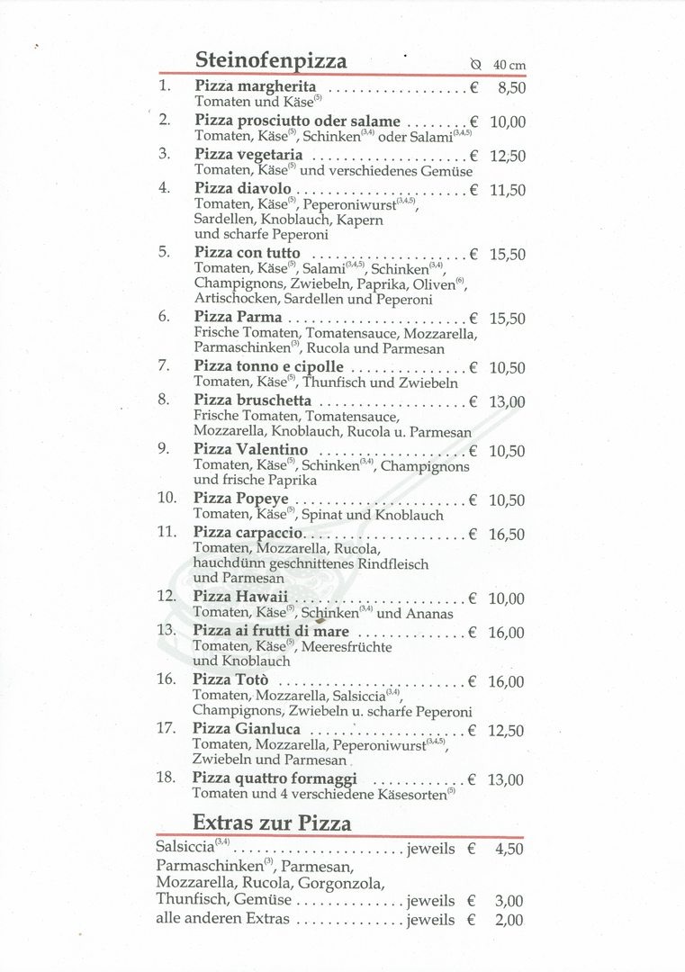 Pizzeria Gioia Speisekarte
